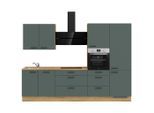 Nobilia , Eichefarben, Dunkelgrün , Holzwerkstoff , 6 Schublade(n) Schubladen , nur wie online abgebildet bestellbar , 300 cm , Blauer Engel, Pefc, Goldenes M, Made in Germany, DGM-Klimapakt , seitenverkehrt erhältlich, vormontierter Korpus, Anti-Fingerprint , Küche, Küchenblöcke, Küchenzeilen