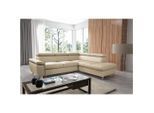 Livetastic , Beige , Textil, Leder , Echtleder , Rindleder , Ottomane rechts, L-Form , 248x208 cm , Made in EU , Bettkasten erhältlich, Lederauswahl, seitenverkehrt erhältlich, Bettfunktion erhältlich, Rücken echt ,