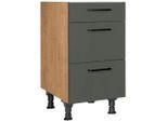 Nobilia , Grün, Eichefarben , Holzwerkstoff , 3 Schublade(n) Schubladen , einzeln stellbar , 45x87x56 cm , Blauer Engel, Pefc, Goldenes M, Made in Germany, DGM-Klimapakt , Küche, Küchenblöcke, Küchenschränke, Küchenunterschränke