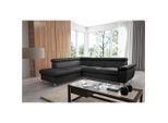 Livetastic , Schwarz , Textil, Leder , Echtleder , Rindleder , Ottomane links, L-Form , 248x208 cm , Made in EU , Lederauswahl, Rücken echt ,