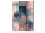 artgeist , Mehrfarbig , Holz, Textil , Kiefer , massiv , geometrisch , 135x172x3 cm , Motiv auf Vorder- und Rückseite , Kleinmöbel, Paravents