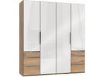 Mid.you , Weiß, Eichefarben , Glas , 2 Fächer , 6 Schublade(n) Schubladen , 200x216x58 cm , BQ - Bündnis für Qualität, Made in Germany, DIN EN ISO 9001 , umfangreiches Zubehör erhältlich, in verschiedenen Größen erhältlich, in verschiedenen Holzdekoren erhältlich , Schlafzimmer, Kleiderschränke, Drehtürenschränke