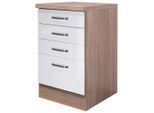 FlexWell , Sonoma Eiche, Weiß Hochglanz , Holzwerkstoff , 4 Schublade(n) Schubladen , einzeln stellbar , 50x86x60 cm , Made in Germany , individuell planbar , Küche, Küchenblöcke, Küchenschränke, Küchenunterschränke