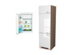 FlexWell , Sonoma Eiche, Weiß Hochglanz , Holzwerkstoff , 1 Fächer , einmalig seitenverkehrt montierbar , E , 60x200x57 cm , Made in Germany , LED-Innenbeleuchtung , Küche, Küchenblöcke, Küchenschränke, Küchenumbauschränke