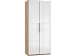 Mid.you , Weiß, Eichefarben , Glas , 1 Fächer , 100x216x58 cm , BQ - Bündnis für Qualität, Made in Germany, DIN EN ISO 9001 , umfangreiches Zubehör erhältlich, in verschiedenen Größen erhältlich, in verschiedenen Holzdekoren erhältlich , Schlafzimmer, Kleiderschränke, Drehtürenschränke
