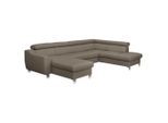 Livetastic , Taupe , Textil, Leder , Echtleder , Rindleder , U-Form , 315x208 cm , Made in EU , Bettkasten erhältlich, Lederauswahl, Bettfunktion erhältlich, Rücken echt , Wohnzimmer, Sofas & Couches, Wohnlandschaften, Wohnlandschaften U-Form