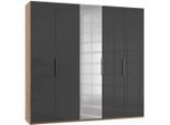 Mid.you , Grau, Eichefarben , Glas, Holzwerkstoff , 6 Fächer , 250x236x58 cm , BQ - Bündnis für Qualität, Made in Germany, DIN EN ISO 9001 , umfangreiches Zubehör erhältlich, in verschiedenen Größen erhältlich, in verschiedenen Holzdekoren erhältlich, Schrankfront mit Spiegel ,
