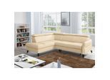 Livetastic , Beige , Textil, Leder , Echtleder , Rindleder , Buche , Ottomane links, L-Form , 244x199 cm , Made in EU , Bettkasten erhältlich, Lederauswahl, Bettfunktion erhältlich, Rücken echt , Wohnzimmer, Sofas & Couches, Schlafsofas, Ecksofas mit Schlaffunktion