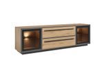Livetastic , Schwarz, Eichefarben , Glas, Holzwerkstoff , 2 Fächer , 2 Schublade(n) Schubladen , 187x55x40 cm ,