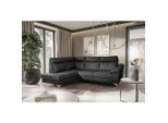Livetastic , Schwarz , Textil, Leder , Echtleder , Rindleder , Ottomane links, L-Form , 242x194 cm , Made in EU , Bettkasten erhältlich, Lederauswahl, seitenverkehrt erhältlich, Rücken echt, motorische Relaxfunktion ,
