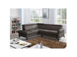 Livetastic , Dunkelbraun , Textil, Leder , Echtleder , Rindleder , Buche , Ottomane links, L-Form , 244x199 cm , Made in EU , Bettkasten erhältlich, Lederauswahl, Bettfunktion erhältlich, Rücken echt , Wohnzimmer, Sofas & Couches, Schlafsofas, Ecksofas mit Schlaffunktion
