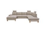 Mid.you , Grau , Textil , Eiche , vollmassiv , Ottomane rechts, U-Form , 324x220 cm , Made in EU , Rücken echt, Armteil links , Wohnzimmer, Sofas & Couches, Wohnlandschaften, Wohnlandschaften U-Form