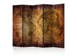 artgeist , Braun, Cognac , Holz, Kunststoff, Textil , Kiefer , massiv , Weltkarte , 225x172x3.5 cm , Motiv auf Vorder- und Rückseite, Akustikschaumstoff , Kleinmöbel, Paravents