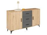 Möbelix , Anthrazit, Eiche Artisan , Holzwerkstoff , 2 Fächer , 3 Schublade(n) Schubladen , 160x90x45 cm , Kleinmöbel, Kommoden, Kommoden