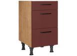 Nobilia , Rot, Eichefarben , Holzwerkstoff , 3 Schublade(n) Schubladen , einzeln stellbar , 45x87x56 cm , Blauer Engel, Pefc, Goldenes M, Made in Germany, DGM-Klimapakt , Küche, Küchenblöcke, Küchenschränke, Küchenunterschränke
