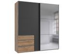 Mid.you , Graphitfarben, Eichefarben , Glas, Holzwerkstoff , 4 Fächer , 3 Schublade(n) Schubladen , 250x216x65 cm , BQ - Bündnis für Qualität, Made in Germany, DIN EN ISO 9001 , umfangreiches Zubehör erhältlich, in verschiedenen Größen erhältlich, in verschiedenen Holzdekoren erhältlich, Schrankfront mit Spiegel ,