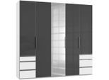Mid.you , Grau, Weiß , Glas , 6 Fächer , 6 Schublade(n) Schubladen , 250x236x58 cm , BQ - Bündnis für Qualität, Made in Germany, DIN EN ISO 9001 , umfangreiches Zubehör erhältlich, in verschiedenen Größen erhältlich, in verschiedenen Holzdekoren erhältlich, Schrankfront mit Spiegel , Schlafzimmer, Kleiderschränke, Drehtürenschränke