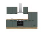 Nobilia , Eichefarben, Dunkelgrün , Holzwerkstoff , 3 Schublade(n) Schubladen , nur wie online abgebildet bestellbar , 300 cm , Blauer Engel, Pefc, Goldenes M, Made in Germany, DGM-Klimapakt , seitenverkehrt erhältlich, vormontierter Korpus, Anti-Fingerprint ,
