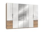 Mid.you , Weiß, Eichefarben , Holzwerkstoff , 3 Fächer , 6 Schublade(n) Schubladen , 300x216x58 cm , BQ - Bündnis für Qualität, Made in Germany, DIN EN ISO 9001 , umfangreiches Zubehör erhältlich, in verschiedenen Größen erhältlich, in verschiedenen Holzdekoren erhältlich, Schrankfront mit Spiegel ,