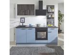 Pino , Pastellblau, Eiche dunkel , Holzwerkstoff , 1 Schublade(n) Schubladen , A , 205 cm , in den Filialen individuell planbar, seitenverkehrt erhältlich, in den Filialen verschiedene Griffe erhältlich, in den Filialen verschiedene Arbeitsplatten erhältlich, verschiedene Arbeitshöhen möglich, höhenverstellbare Füße, vormontierter Korpus , Küche, Einbauküchen