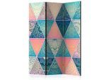 artgeist , Mehrfarbig, Türkis , Holz, Textil , Kiefer , massiv , geometrisch , 135x172x3 cm , Motiv auf Vorder- und Rückseite , Kleinmöbel, Paravents