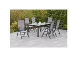 Gardenson , Graphitfarben, Grau , Metall, Textil , Uni , Stuhl klappbar, Tisch mit Glasplatte, platzsparend verstaubar, Rückenlehne mehrfach verstellbar , Gartenmöbel, Gartenmöbel-Sets, Gartengarnituren