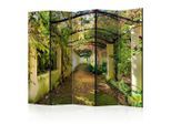 artgeist , Hellgrün, Beige , Holz, Textil , Kiefer , massiv , Blätter , 225x172x3 cm , Motiv auf Vorder- und Rückseite , Kleinmöbel, Paravents