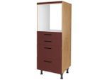 Nobilia , Rot, Eichefarben , Holzwerkstoff , 4 Schublade(n) Schubladen , nur wie online abgebildet bestellbar , 60x168x58 cm , Blauer Engel, Pefc, Goldenes M, Made in Germany, DGM-Klimapakt , Küche, Küchenblöcke, Küchenschränke, Küchenumbauschränke