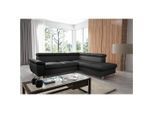 Livetastic , Schwarz , Textil, Leder , Echtleder , Rindleder , Ottomane rechts, L-Form , 248x208 cm , Made in EU , Bettkasten erhältlich, Lederauswahl, seitenverkehrt erhältlich, Bettfunktion erhältlich, Rücken echt ,