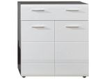 Mid.you , Weiß, Silbereichenfarben , Holzwerkstoff , 3 Fächer , 1 Schublade(n) Schubladen , 80x87x35 cm , FSC MIX , Garderobe, Schuhaufbewahrung, Schuhschränke