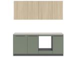 Visiona , Graphitfarben, Eichefarben, Dunkelgrün , Holzwerkstoff , 2 Schublade(n) Schubladen , 210 cm , FSC MIX , Zusatzausstattung erhältlich, links aufbaubar, rechts aufbaubar , Küche, Küchenblöcke, Küchenzeilen
