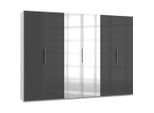 Mid.you , Grau, Weiß , Glas , 3 Fächer , 300x216x58 cm , BQ - Bündnis für Qualität, Made in Germany, DIN EN ISO 9001 , umfangreiches Zubehör erhältlich, in verschiedenen Größen erhältlich, in verschiedenen Holzdekoren erhältlich, Schrankfront mit Spiegel , Schlafzimmer, Kleiderschränke, Drehtürenschränke