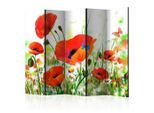 artgeist , Grün, Rot , Holz, Textil , Kiefer , massiv , Blume , 225x172x3 cm , Motiv auf Vorder- und Rückseite , Kleinmöbel, Paravents
