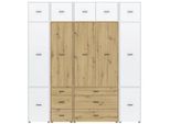 Möbelix , Weiß, Eiche Artisan , Holzwerkstoff , 2 Fächer , 6 Schublade(n) Schubladen , 225x239.4x52.1 cm , Beimöbel erhältlich , Schlafzimmer, Kleiderschränke, Drehtürenschränke