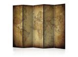 artgeist , Braun, Beige , Holz, Kunststoff, Textil , Kiefer , massiv , Weltkarte , 225x172x3 cm , Motiv auf Vorder- und Rückseite, Akustikschaumstoff , Kleinmöbel, Paravents