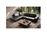 Livetastic , Anthrazit , Leder , Echtleder , Semi-Anilinleder , Füllung: Silikon , Ottomane links, L-Form , 306x237 cm , Made in EU , Lederauswahl, seitenverkehrt erhältlich, Rücken echt ,