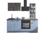 Pino , Pastellblau, Eiche dunkel , Holzwerkstoff , 1 Schublade(n) Schubladen , 205 cm , in den Filialen individuell planbar, seitenverkehrt erhältlich, in den Filialen verschiedene Griffe erhältlich, in den Filialen verschiedene Arbeitsplatten erhältlich, verschiedene Arbeitshöhen möglich, höhenverstellbare Füße, vormontierter Korpus , Küche, Küchenblöcke, Küchenzeilen
