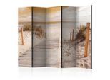 artgeist , Dunkelgelb, Ecru , Holz, Textil , Kiefer , massiv , Strand , 225x172x3 cm , Motiv auf Vorder- und Rückseite , Kleinmöbel, Paravents