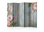 artgeist , Pink, Pastellblau , Holz, Textil , Kiefer , massiv , Vintage , 225x172x3 cm , Motiv auf Vorderseite , Kleinmöbel, Paravents