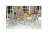 Gardenson , Grau, Akaziefarben , Holz, Metall, Textil , Akazie , Hartholz , Uni , 58.5x110.5x65 cm , FSC , klappbar, inklusive Armlehnen, faltbar , Gartenmöbel, Gartensessel, Gartenstühle