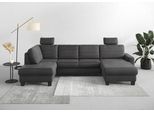 Wohnlandschaft HOME AFFAIRE "Summer U-Form", grau, B:314cm H:91cm T:170cm, 100% Polyester, Sofas, Wohnlandschaft, mit oder ohne Bettfunktion und Bettkasten, wengefarbene Holzfüße