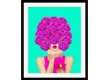 Bild QUEENCE "Victoria", blau (farbe rahmen: schwarz, farbe bild(er): türkis, pink), B:50cm H:70cm, Acrylglas, Holz, Papier, Bilder, Bild, HD Premium Poster-Druck inkl. Holzrahmen