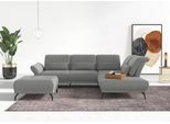 Ecksofa HOME AFFAIRE "Coco L-Form", silber, B:294cm H:88cm T:242cm, 100% Polyester, Sofas, Ecksofa, Sitztiefen-, Arm- und Kopfteilverstellung, Cord-Bezug, Fußhöhe 15 cm