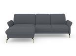 Ecksofa SIT & MORE "Fashion L-Form", blau (blaugrau), B:253cm H:84cm T:165cm, Sofas, Ecksofa, wahlweise mit Kopfteilverstellung, Vorziehsitz, motorisch, Nickelfüße