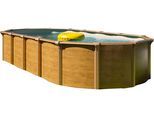 Ovalpool KWAD "Green line Evolution", beige (wood, innenfarbe: sand), B:370cm H:132cm L:610cm, Schwimmbecken, Ovalpool, 6,1x3,7x1,32 wood Folie in blau, sand oder grau erhältlich