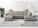 Wohnlandschaft HOME AFFAIRE "Summer U-Form", grau (steel), B:314cm H:91cm T:170cm, 95% Polyester, 5% Polyamid, Sofas, Wohnlandschaft, mit oder ohne Bettfunktion und Bettkasten, wengefarbene Holzfüße