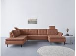 Wohnlandschaft HOME AFFAIRE "Birkholm U-Form", braun (haselnuss), B:347cm H:83cm T:226cm, 100% Polyester, Sofas, Wohnlandschaft, Armlehnverstellung, auch in Easy Clean Bezug - mit Wasser zu reinigen