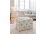 Polsterhocker HOME AFFAIRE "Kalina", beige (creme), B:65cm H:42cm T:55cm, Struktur (100% Polyester);Samtoptik (100% Polyester);NaturlEDER (100% Leder), Hocker, Polsterhocker, mit klassischer Chesterfield-Knopfheftung, passend zur Serie "Kalina"
