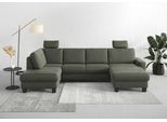 Wohnlandschaft HOME AFFAIRE "Summer U-Form", grün (olive), B:314cm H:91cm T:170cm, 95% Polyester, 5% Polyamid, Sofas, Wohnlandschaft, mit oder ohne Bettfunktion und Bettkasten, wengefarbene Holzfüße