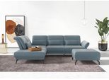 Ecksofa HOME AFFAIRE "Coco L-Form", blau (blau, grau), B:294cm H:88cm T:242cm, 100% Polyester, Sofas, Ecksofa, Sitztiefen-, Arm- und Kopfteilverstellung, Cord-Bezug, Fußhöhe 15 cm